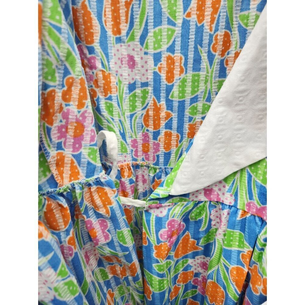 Vintage Tommies Floral Short-Sleeve Dressing Gown With White Collar & Belt 65% P - Picture 7 of 7